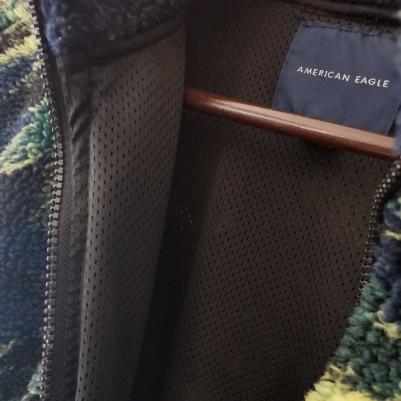 American Eagle Men Multi-colored Sherpa Zip-Up Jacket (M) - Picture 10 of 13